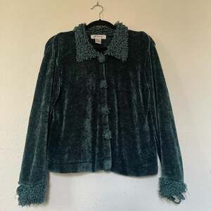 Shaggy chenille cardigan sweater distressed
